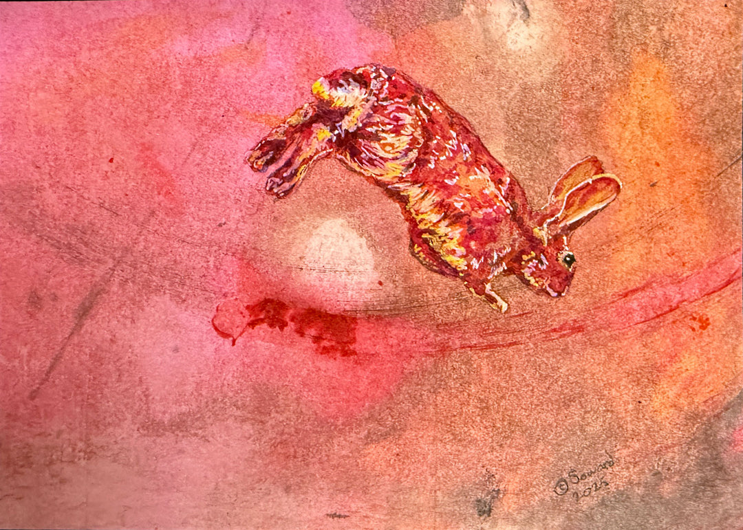 Fire, Hop with Me, Rabbit, Original Painting