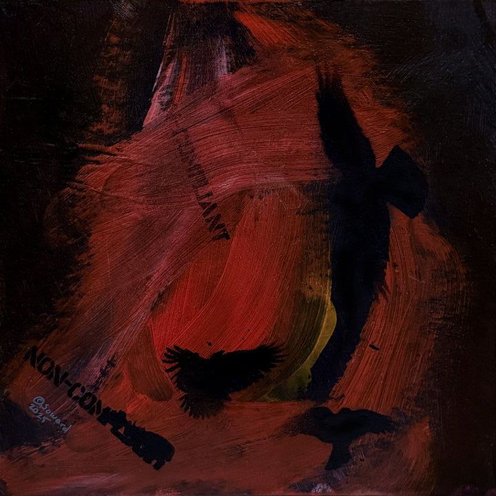 Non-Compliant, Corvids in Red, Original Painting
