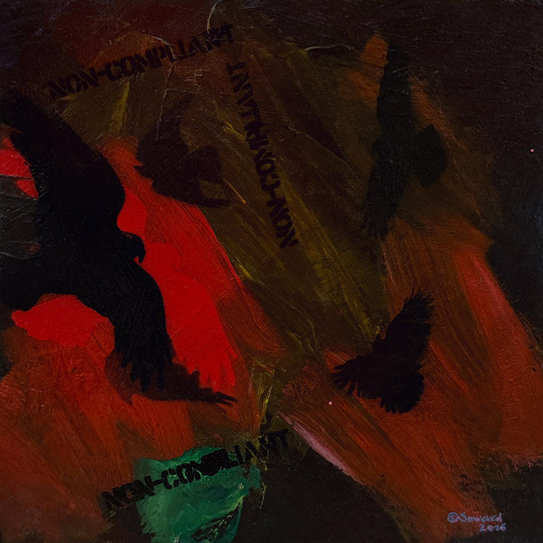 Non-Compliant, Corvids on the Hunt, Original Painting