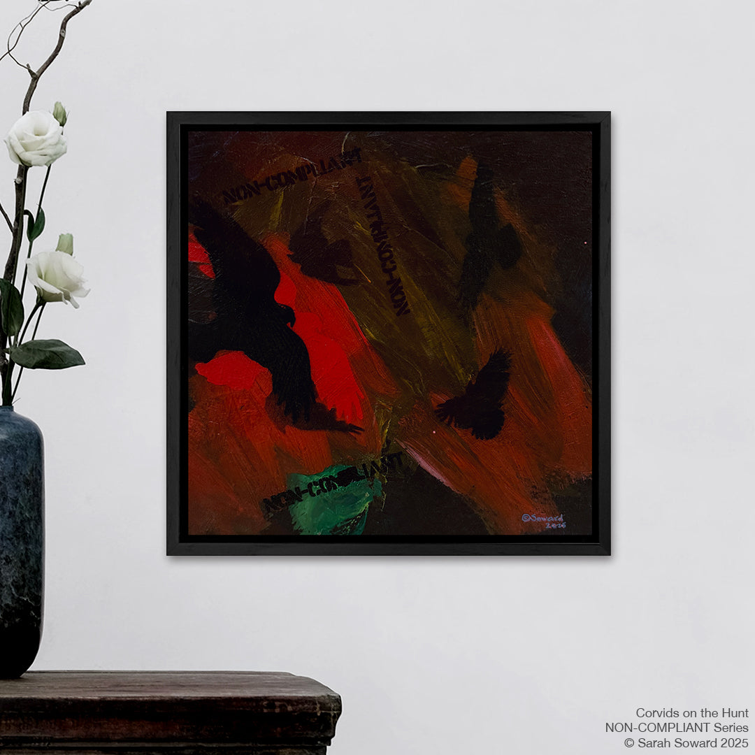 Non-Compliant, Corvids on the Hunt, Original Painting