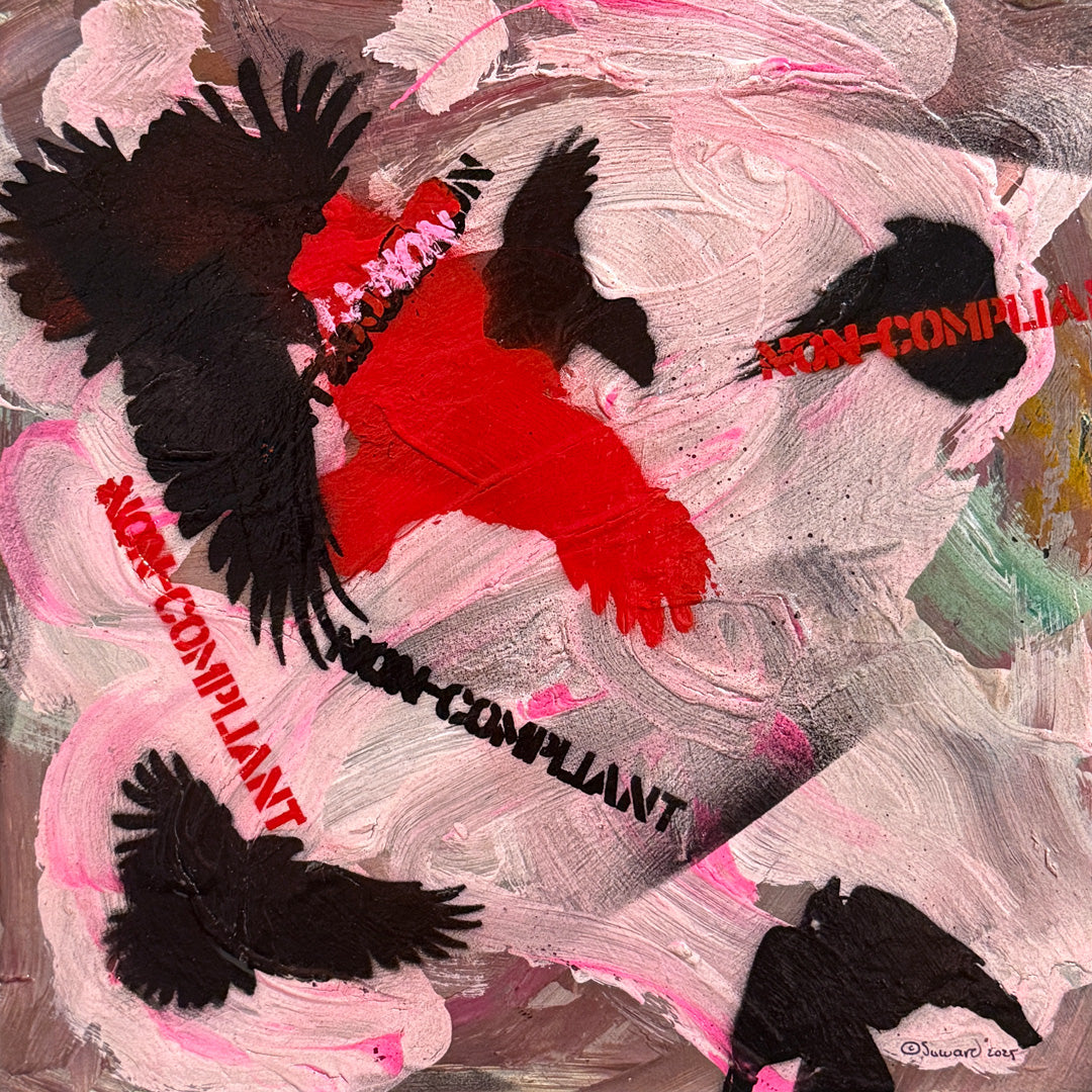 Non-Compliant, Crows and Clouds, Original Painting