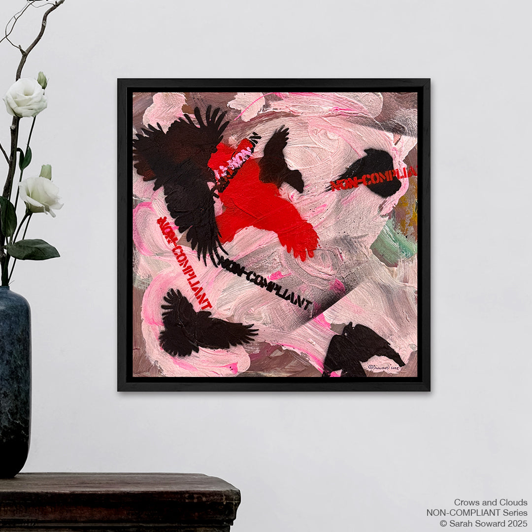 Non-Compliant, Crows and Clouds, Original Painting