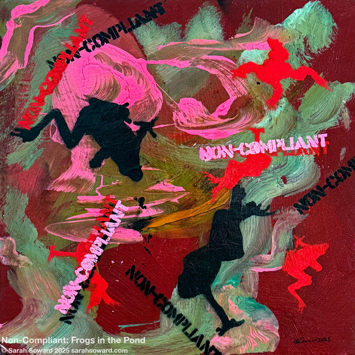 Non-Compliant, Frogs in a Pond, Original Painting