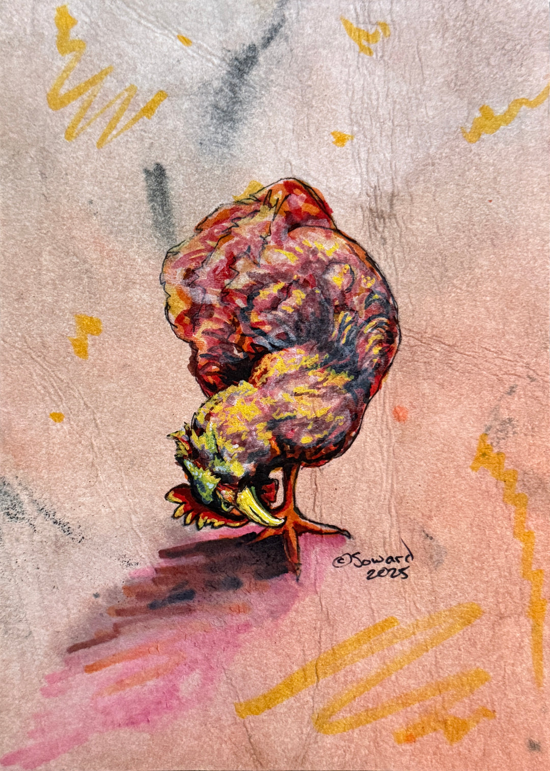 Perspective, Rooster, Original Painting