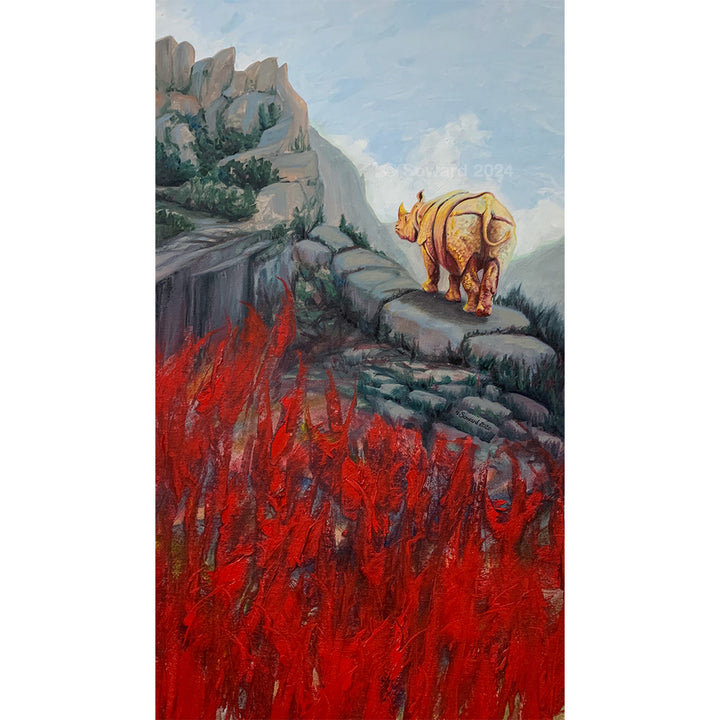 Renouncing Violence, Original oil painting, Rhino