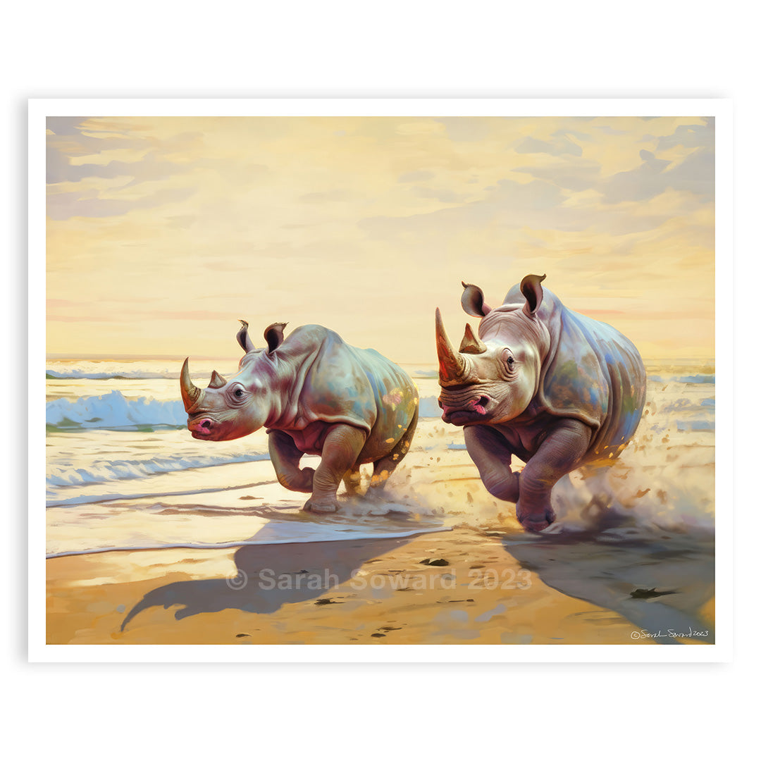 Rhinos of a Feather Cavort Together, Print