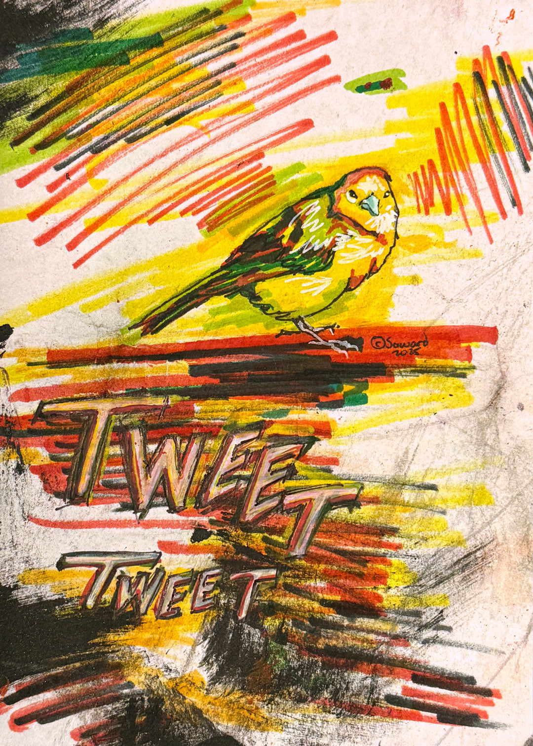 Yellow Friend, Taveta Golden Weaver, Original Painting