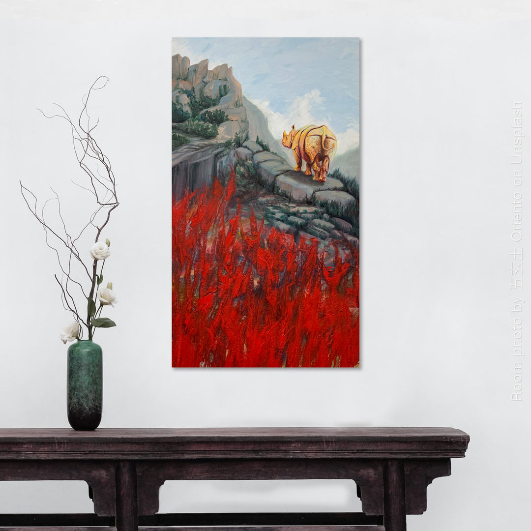 Renouncing Violence, Original oil painting, Rhino