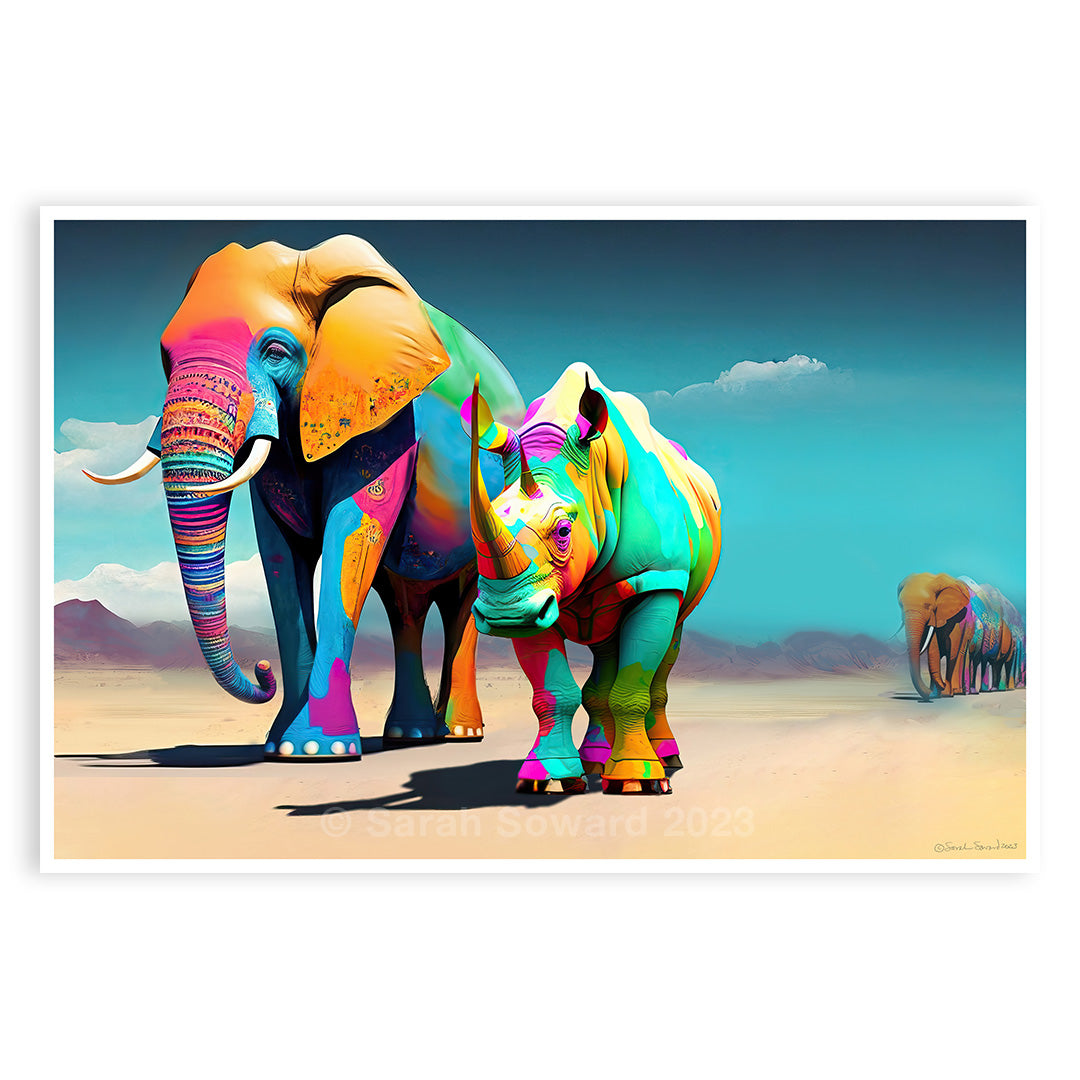 Wise Companions, Elephant and Rhino Print