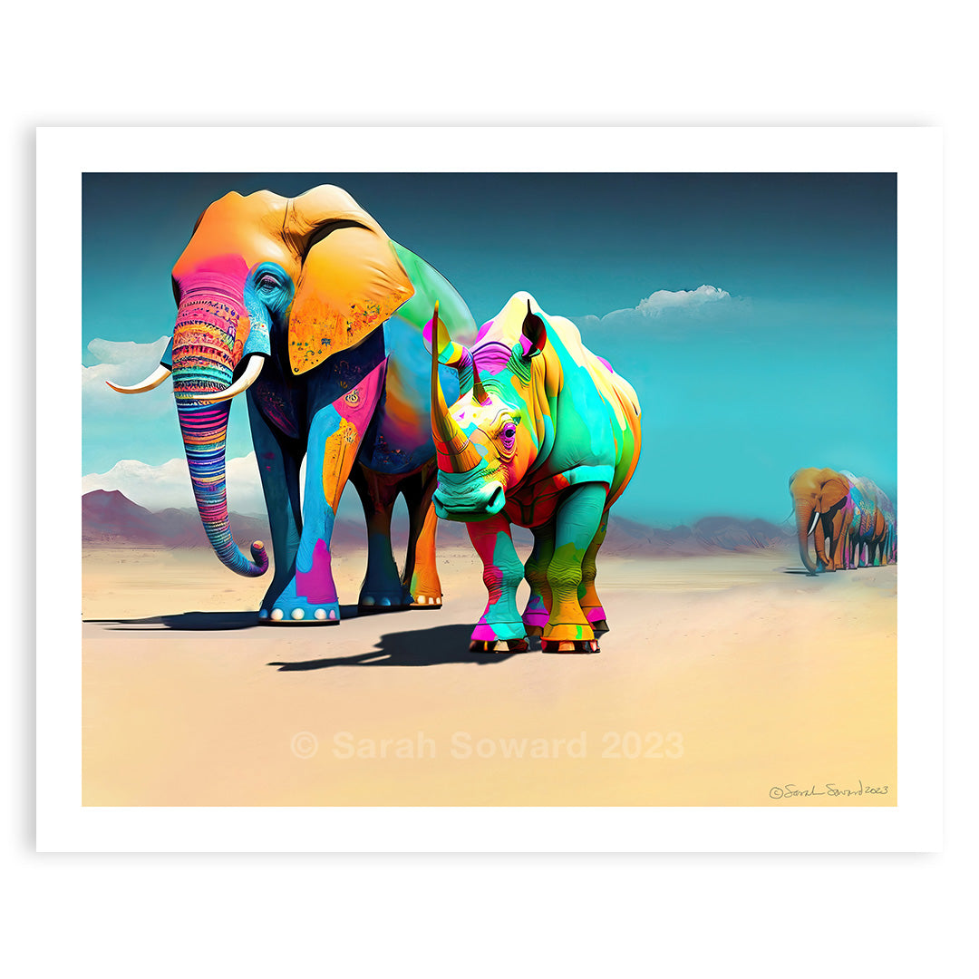 Wise Companions, Elephant and Rhino Print