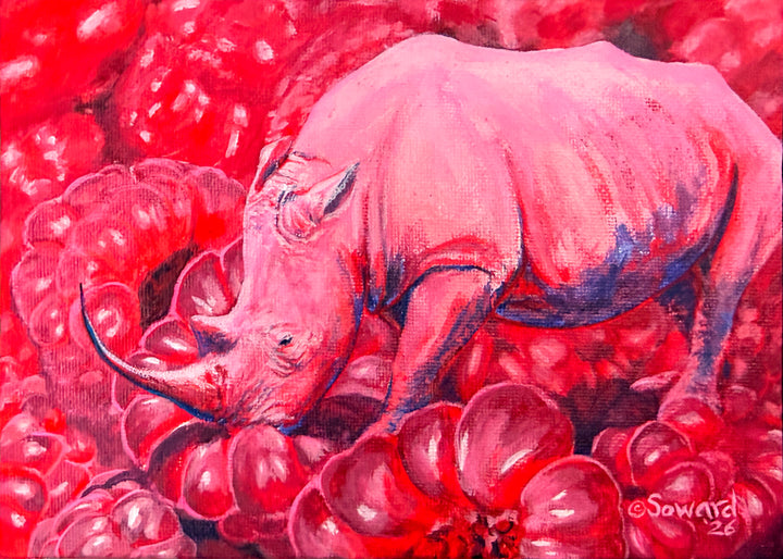 Berry Time, Rhino, Original Painting