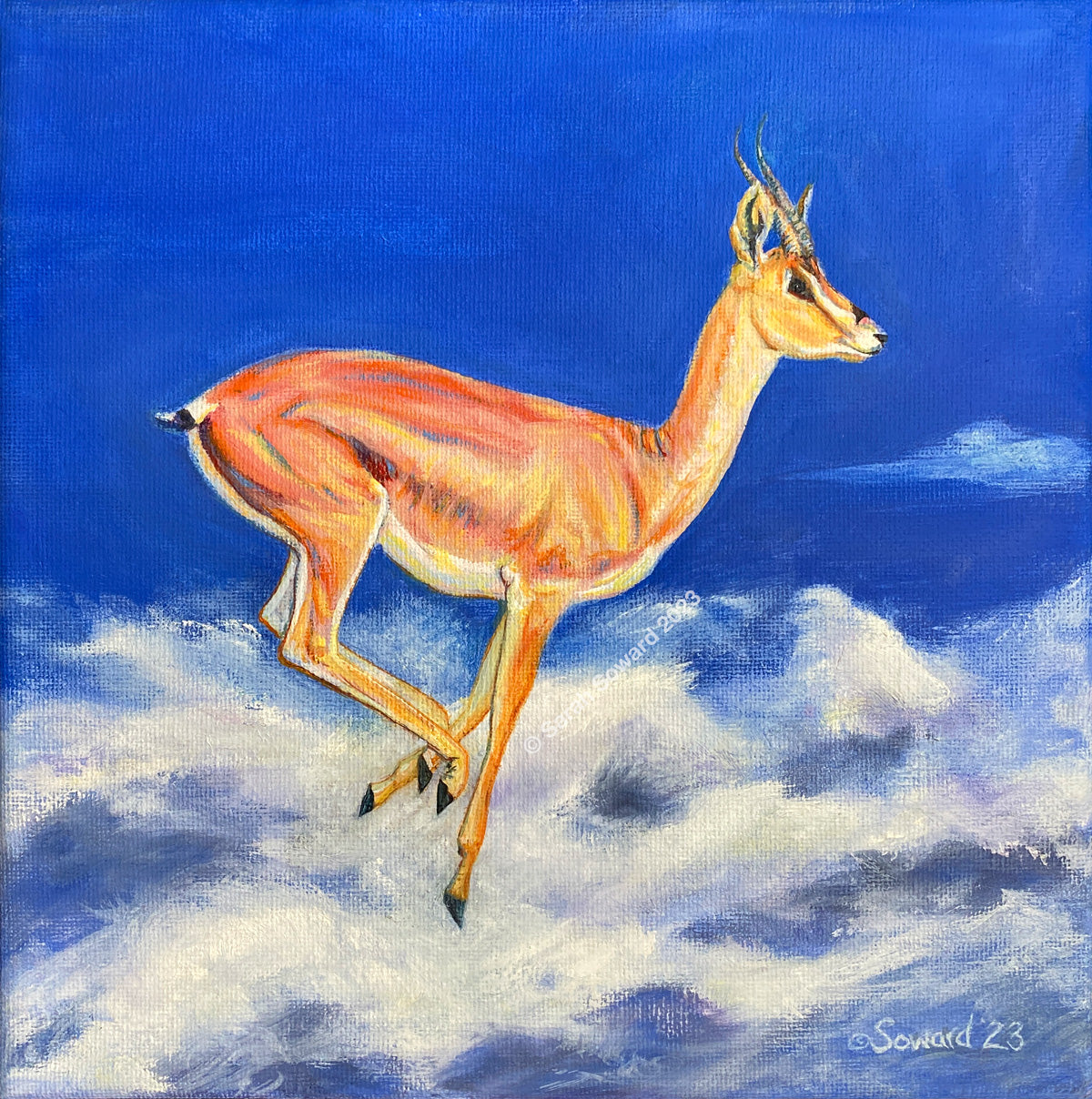 Cloud Runner, Gazelle, Original Oil Painting
