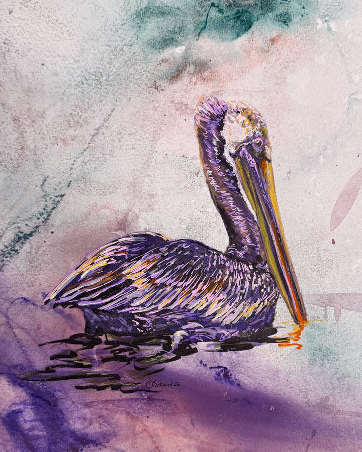 Gliding Along, Pelican, Original Painting