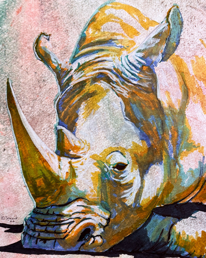 Resting Up, Rhino, Original Painting
