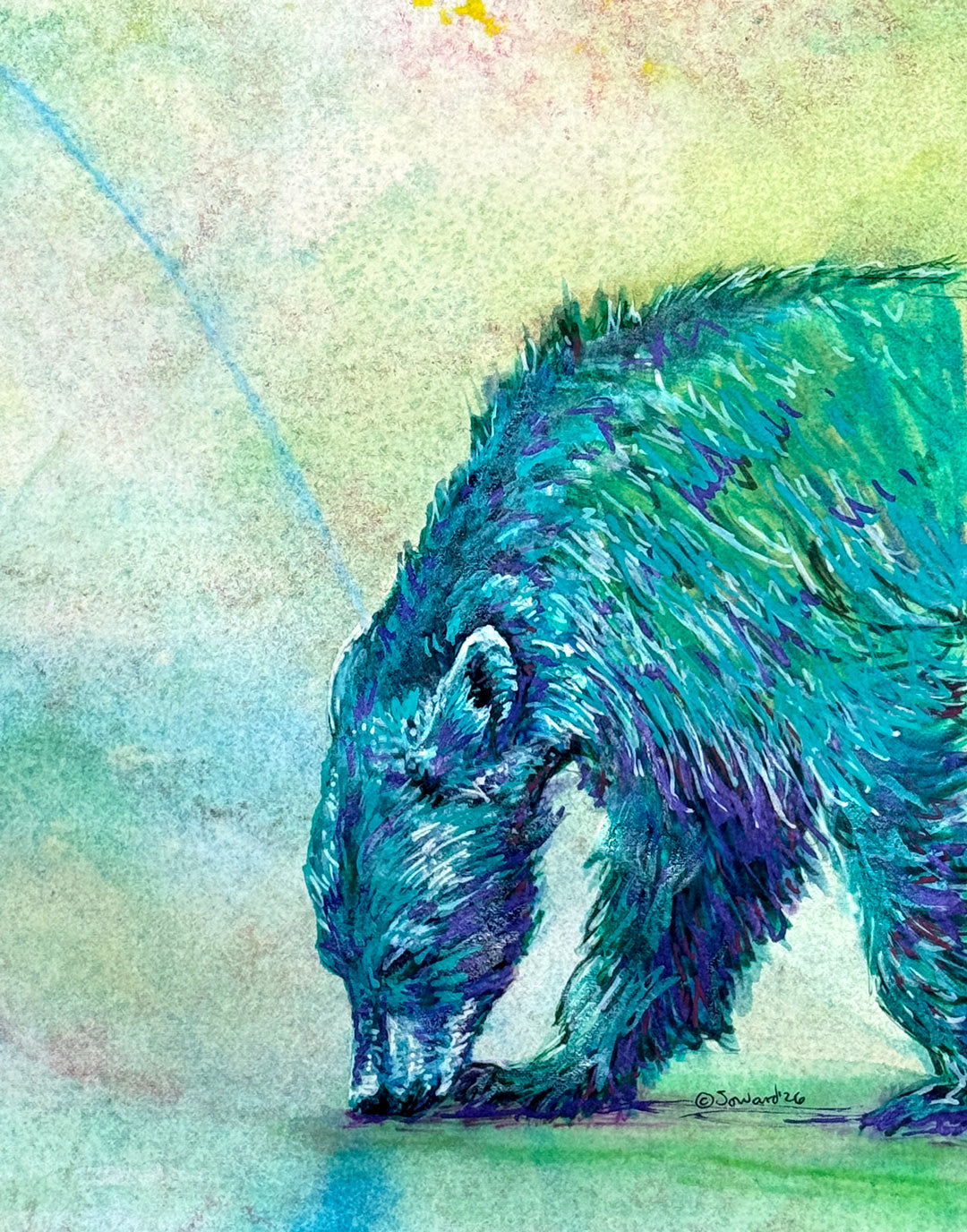 Sniffing Along, Bear, Original Painting