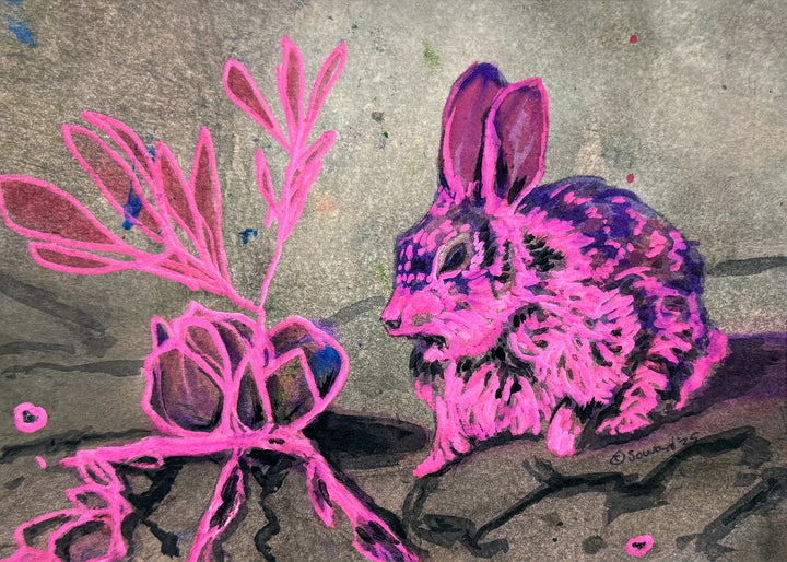 Succulents, Rabbit, Original Painting