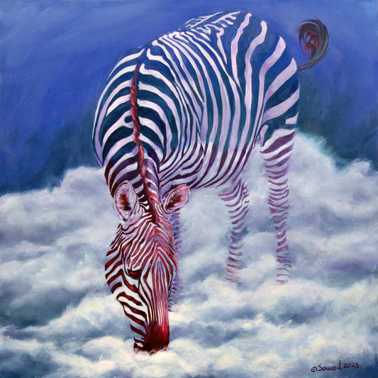 Filling Up, Cloud Zebra, Original Oil Painting