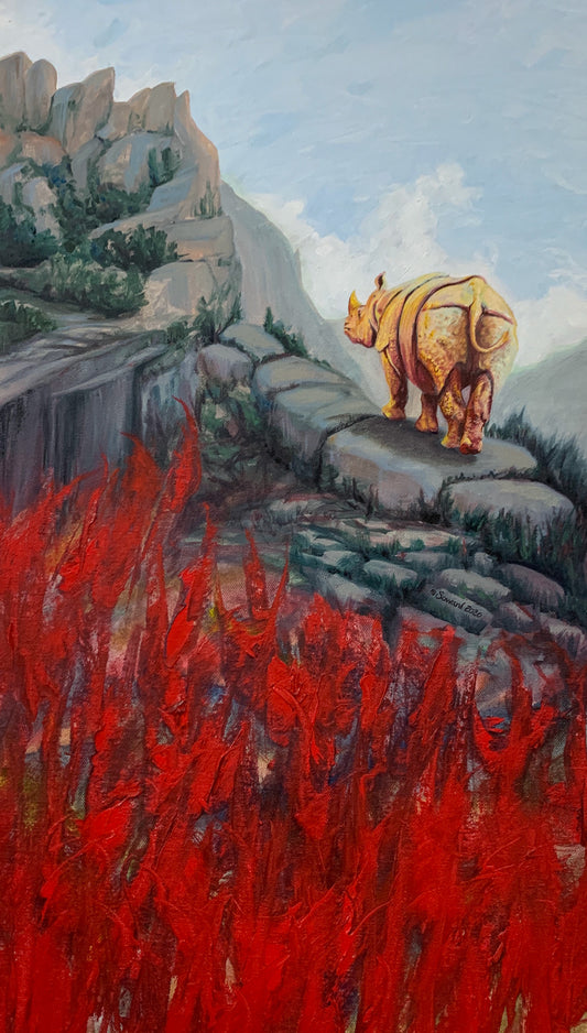 Renouncing Violence, Original oil painting, Rhino