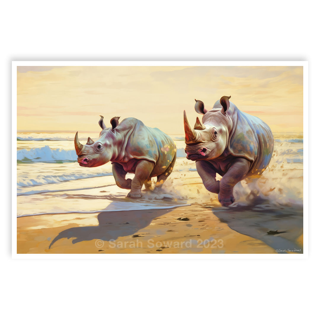 Rhinos of a Feather Cavort Together, Print