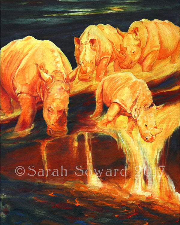 Rhinos for Pele, Vulcan, Original oil painting