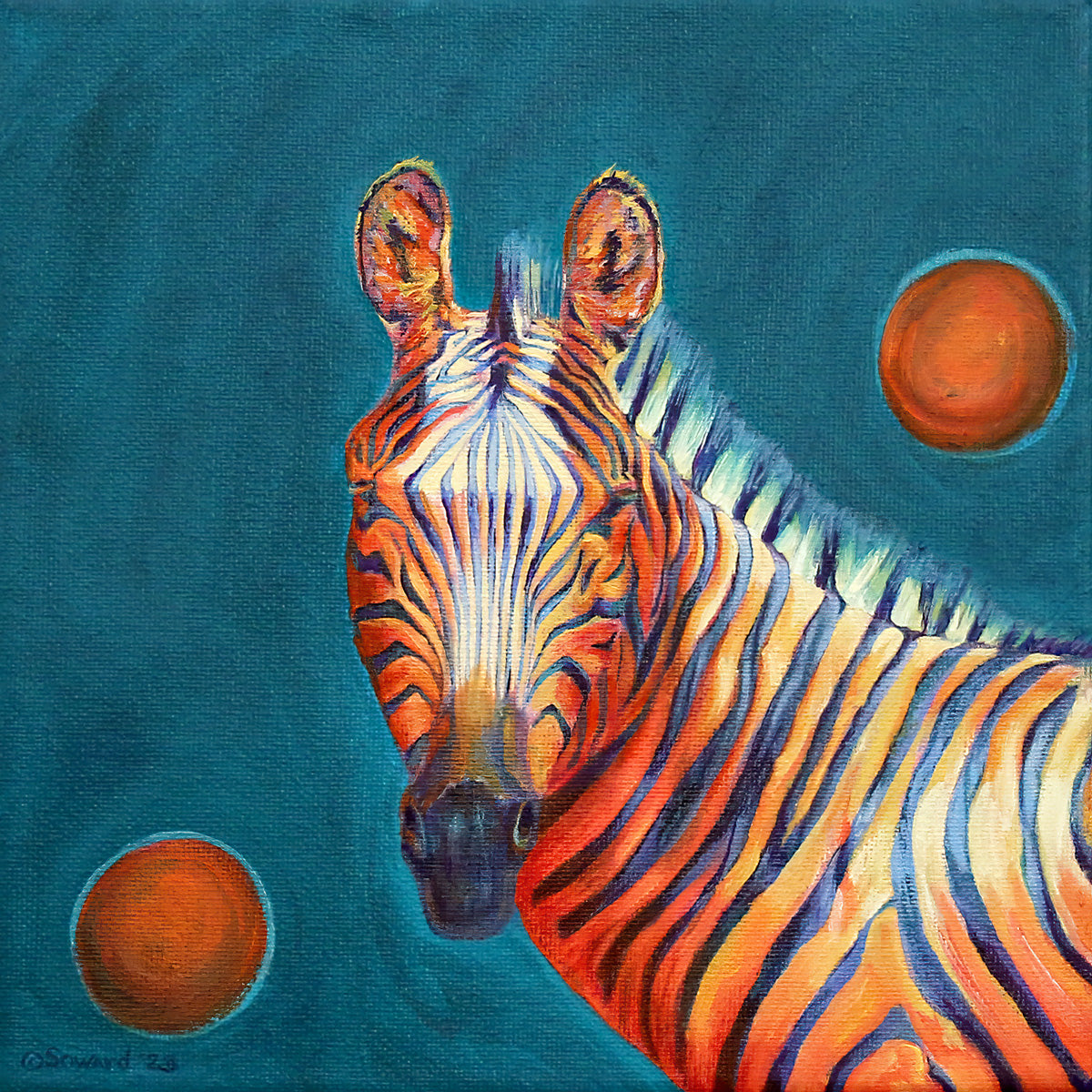 Rhymes with Orange, Zebra, Original Oil Painting