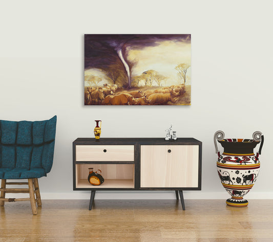 Tornado of Rhinos, Original oil painting